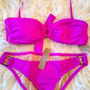 COPY - J.CREW $105 RING BANDEAU HOT PURPLE BIKIN  SIZE S